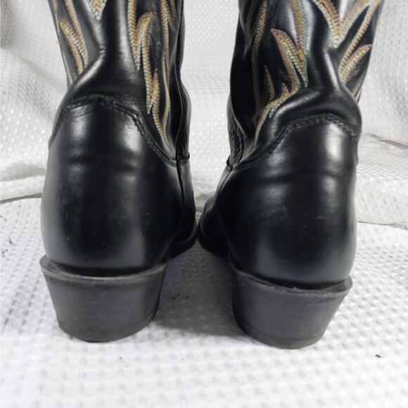 JUSTIN! BLACK GENUINE LEATHER, WHITE & GOLD FANCY STITCHED COWBOY BOOTS! SZ 9D main image 8